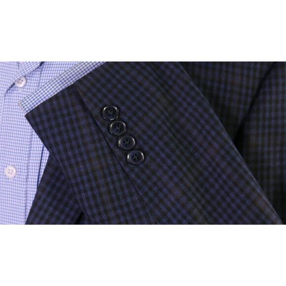Peter Millar Blue/Black/Brown Check Wool 2-Btn Sportcoat Blazer 44L - Picture 6 of 9